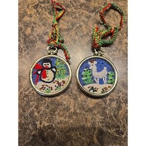 Paragon Needlecraft Christmas Tree Ornaments Snowman Reindeer #6212 Completed